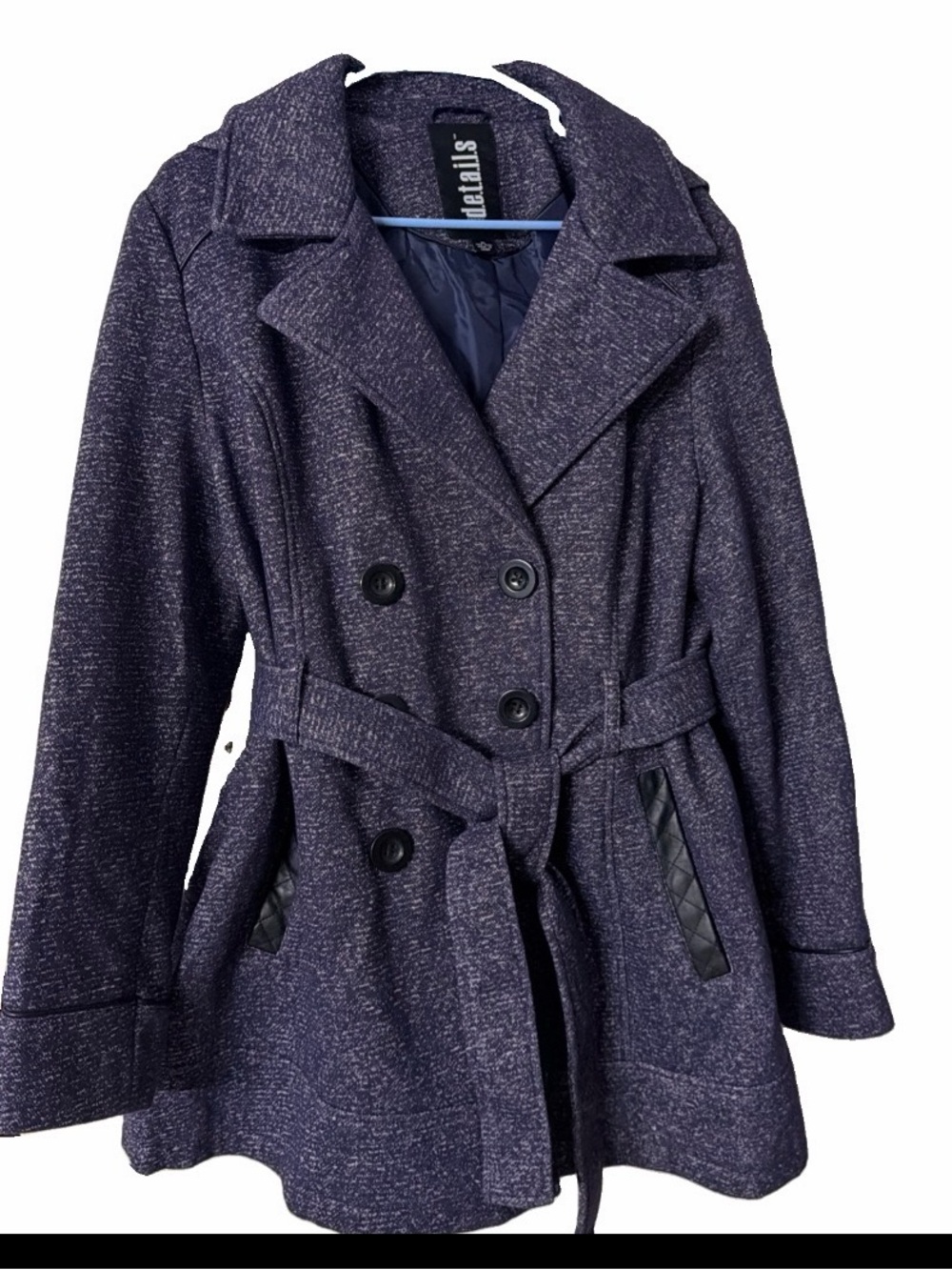 Intl Details XL Tail Dark Purple-Blend Belted Peacoat long sleeve